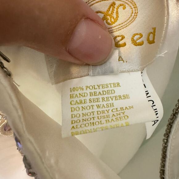 Aspeed USA Gown XS Wedding Bride Crystals Beaded Open Back Lace Sleeveless White - Picture 12 of 14